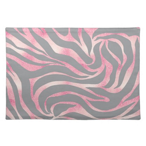 Elegant Rose Gold Glitter Zebra Gray Animal Print Cloth Placemat