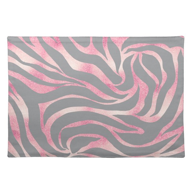 Elegant Rose Gold Glitter Zebra Gray Animal Print Cloth Placemat (Front)