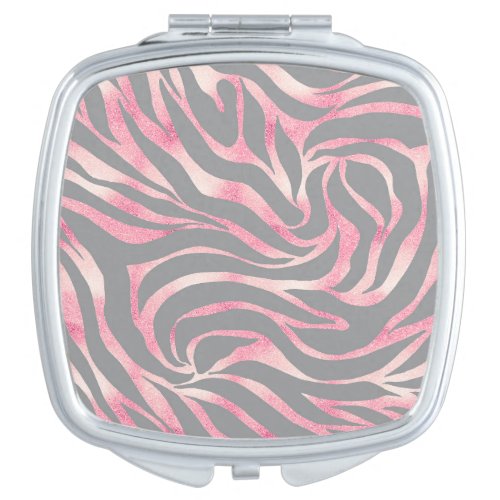 Elegant Rose Gold Glitter Zebra Gray Animal Print Compact Mirror