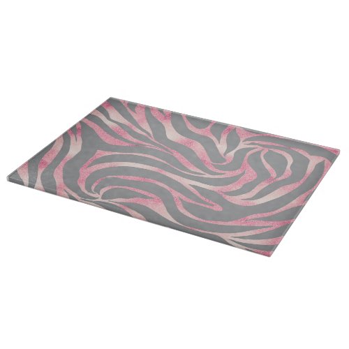 Elegant Rose Gold Glitter Zebra Gray Animal Print Cutting Board