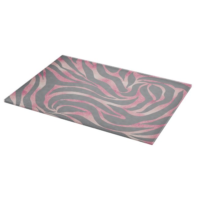 Elegant Rose Gold Glitter Zebra Gray Animal Print Cutting Board (Corner)