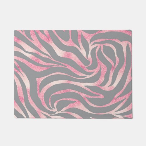Elegant Rose Gold Glitter Zebra Gray Animal Print Doormat