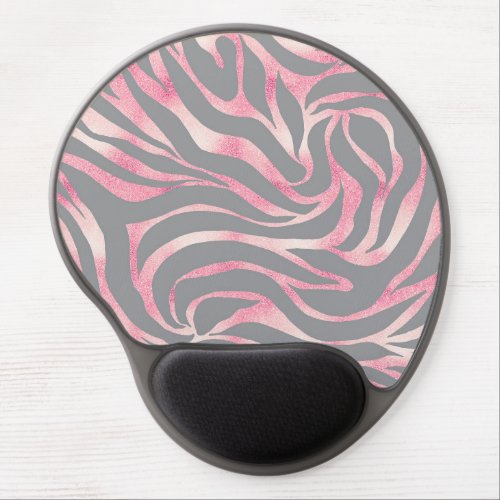 Elegant Rose Gold Glitter Zebra Gray Animal Print Gel Mouse Pad