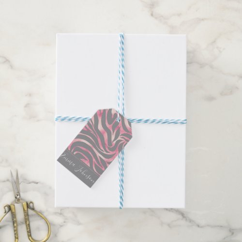 Elegant Rose Gold Glitter Zebra Gray Animal Print Gift Tags