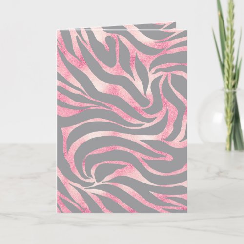 Elegant Rose Gold Glitter Zebra Gray Animal Print Holiday Card