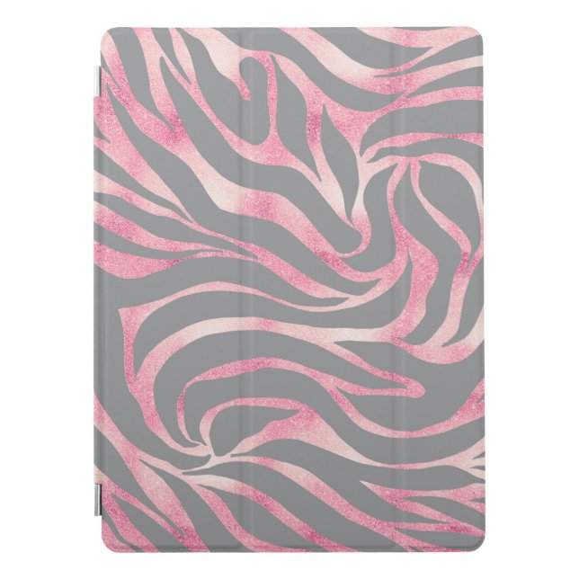 Elegant Rose Gold Glitter Zebra Gray Animal Print iPad Pro Cover (Front)