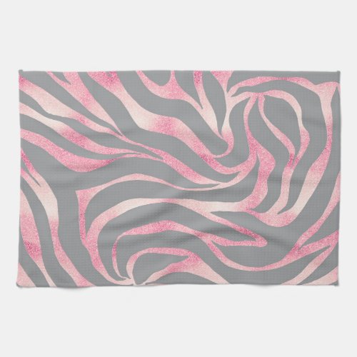 Elegant Rose Gold Glitter Zebra Gray Animal Print Kitchen Towel