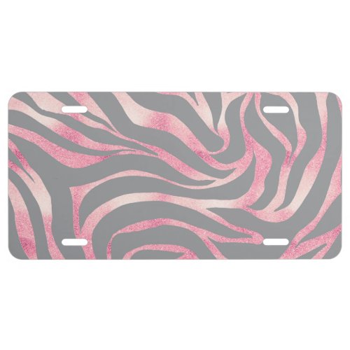 Elegant Rose Gold Glitter Zebra Gray Animal Print License Plate