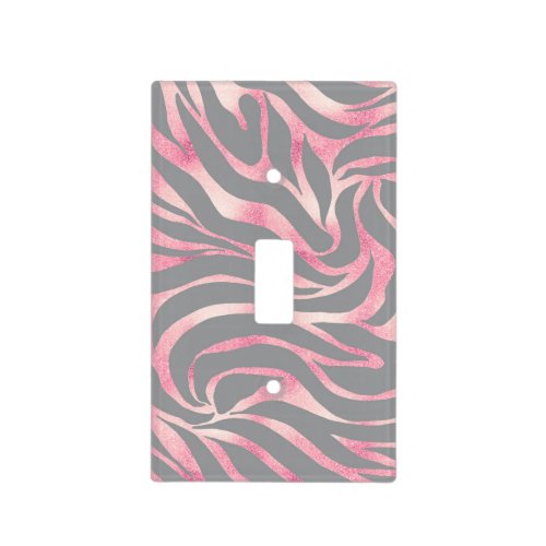 Elegant Rose Gold Glitter Zebra Gray Animal Print Light Switch Cover