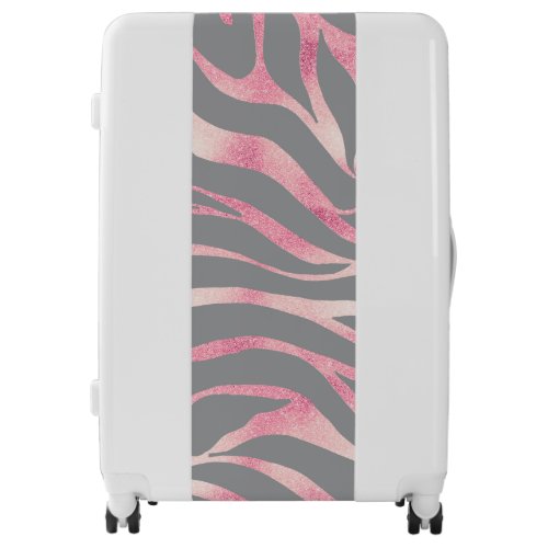 Elegant Rose Gold Glitter Zebra Gray Animal Print Luggage