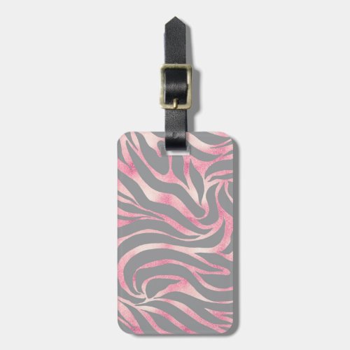 Elegant Rose Gold Glitter Zebra Gray Animal Print Luggage Tag