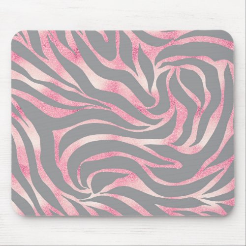 Elegant Rose Gold Glitter Zebra Gray Animal Print Mouse Pad