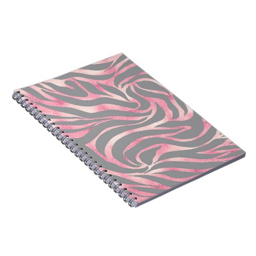 Elegant Rose Gold Glitter Zebra Gray Animal Print Notebook