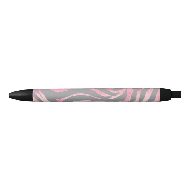 Elegant Rose Gold Glitter Zebra Gray Animal Print Pen (Front)