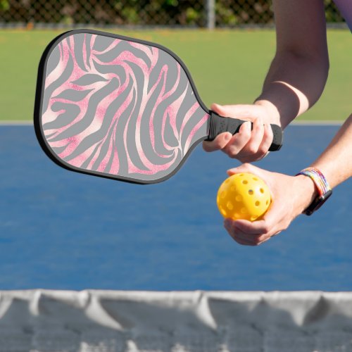 Elegant Rose Gold Glitter Zebra Gray Animal Print Pickleball Paddle