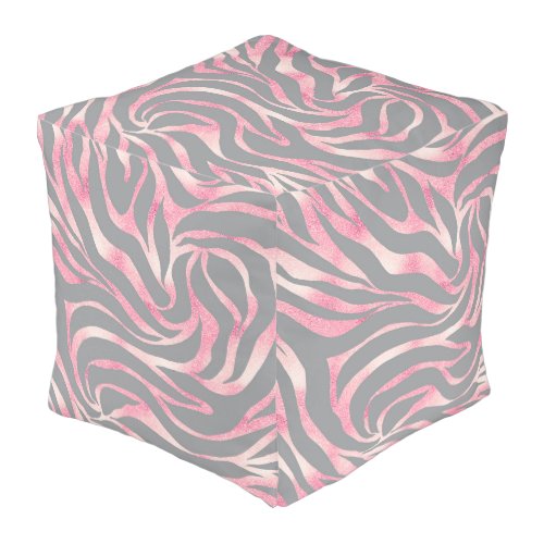 Elegant Rose Gold Glitter Zebra Gray Animal Print Pouf