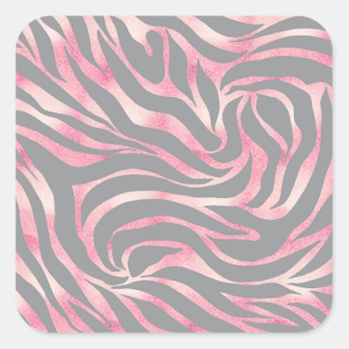 Elegant Rose Gold Glitter Zebra Gray Animal Print Square Sticker