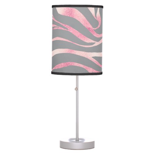 Elegant Rose Gold Glitter Zebra Gray Animal Print Table Lamp