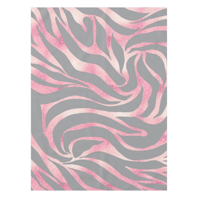 Elegant Rose Gold Glitter Zebra Gray Animal Print Tablecloth (Front)