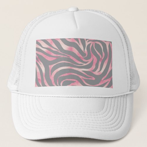 Elegant Rose Gold Glitter Zebra Gray Animal Print Trucker Hat