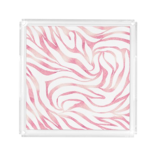 Elegant Rose Gold Glitter Zebra White Animal Print Acrylic Tray