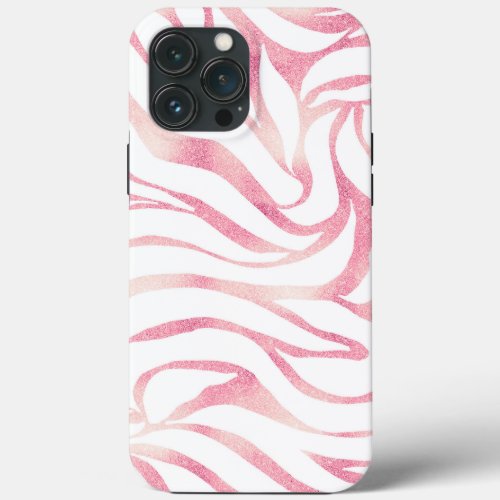 Elegant Rose Gold Glitter Zebra White Animal Print iPhone 13 Pro Max Case