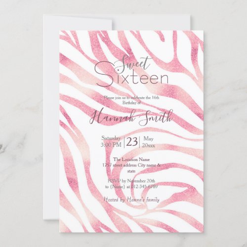 Elegant Rose Gold Glitter Zebra White Animal Print Invitation