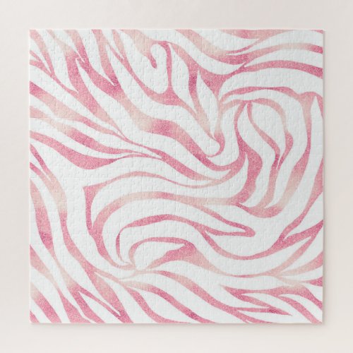 Elegant Rose Gold Glitter Zebra White Animal Print Jigsaw Puzzle