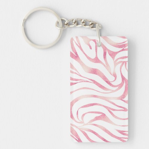 Elegant Rose Gold Glitter Zebra White Animal Print Keychain