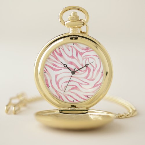 Elegant Rose Gold Glitter Zebra White Animal Print Pocket Watch