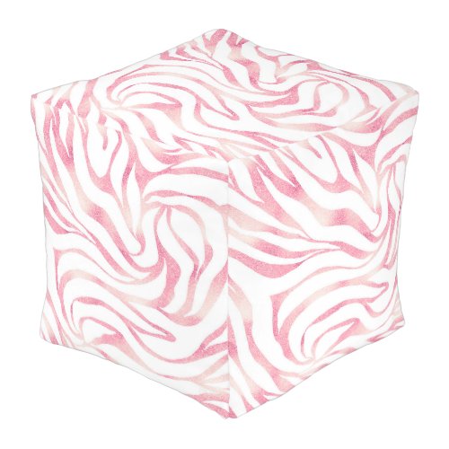 Elegant Rose Gold Glitter Zebra White Animal Print Pouf