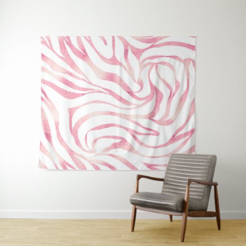 Elegant Rose Gold Glitter Zebra White Animal Print Tapestry