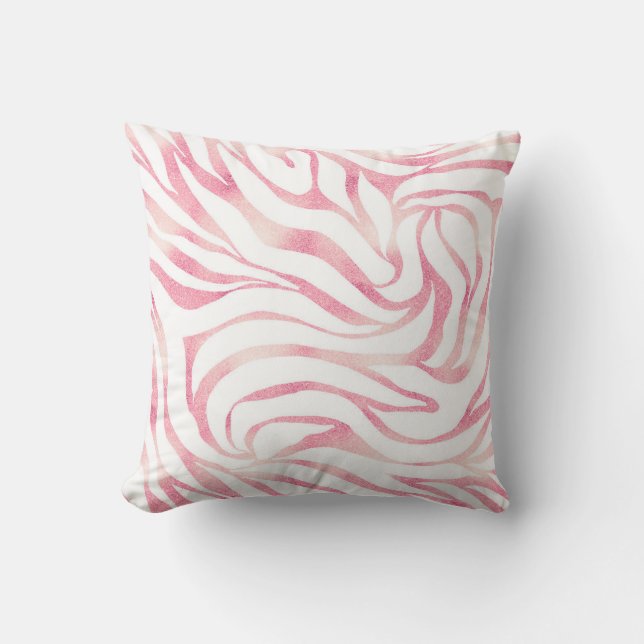 Elegant Rose Gold Glitter Zebra White Animal Print Throw Pillow (Front)