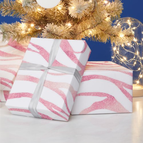 Elegant Rose Gold Glitter Zebra White Animal Print Wrapping Paper