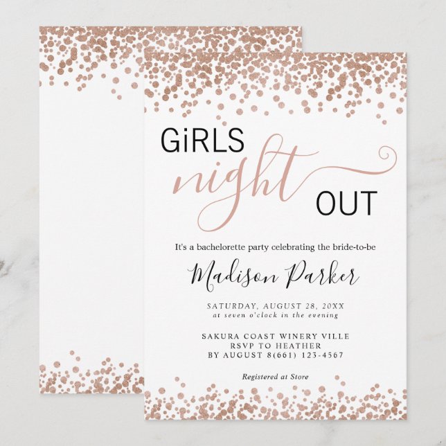 Elegant Rose Gold Glitters White Bachelorette Invitation (Front/Back)