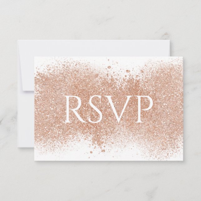 Elegant Rose Gold Glittery RSVP Wedding Card (Front)