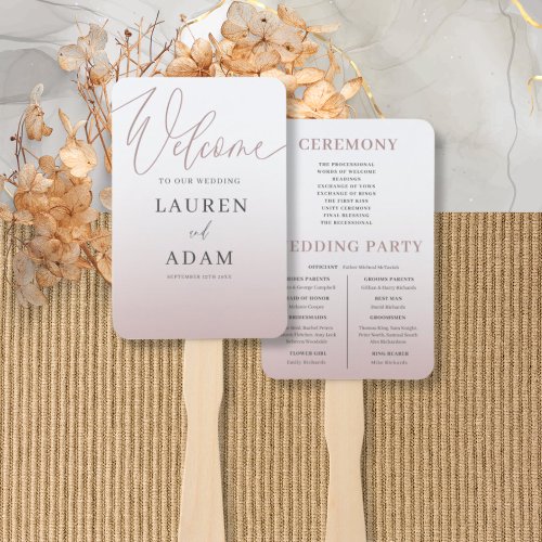 Elegant Rose Gold Gradient  Calligraphy Wedding Hand Fan