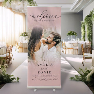 Elegant Rose Gold Gradient & Photo Wedding Retractable Banner