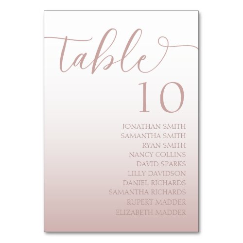 Elegant Rose Gold Gradient Wedding  Table Number