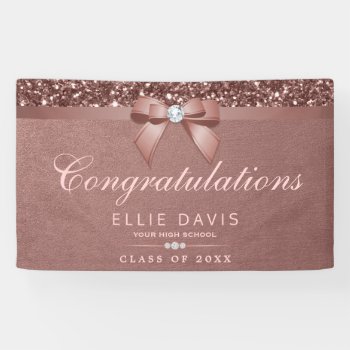 Elegant Rose Gold Graduation Diamonds Bow Glitter Banner by GroovyGraphics at Zazzle