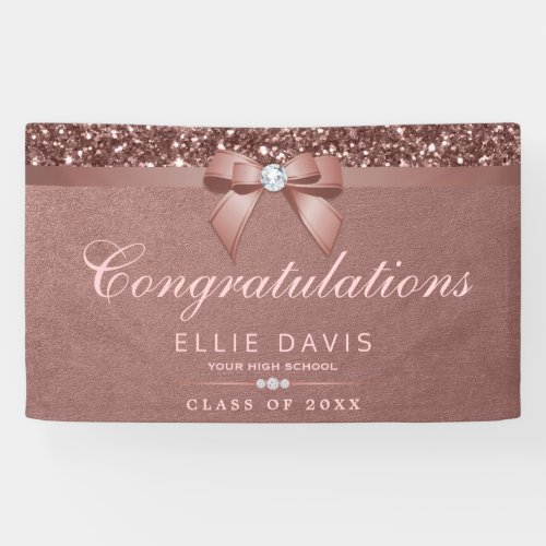 Elegant Rose Gold Graduation Diamonds Bow Glitter Banner