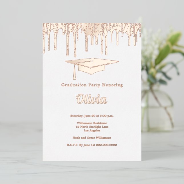 Elegant Rose Gold Graduation Party Foil Invitation (Standing Front)
