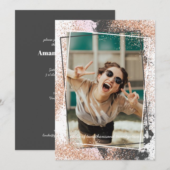 Elegant Rose Gold Graduation Party Invitation (Front/Back)