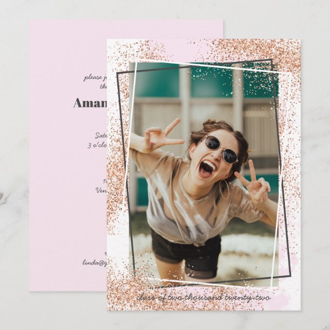 Elegant Rose Gold Graduation Party Invitation (Front/Back)