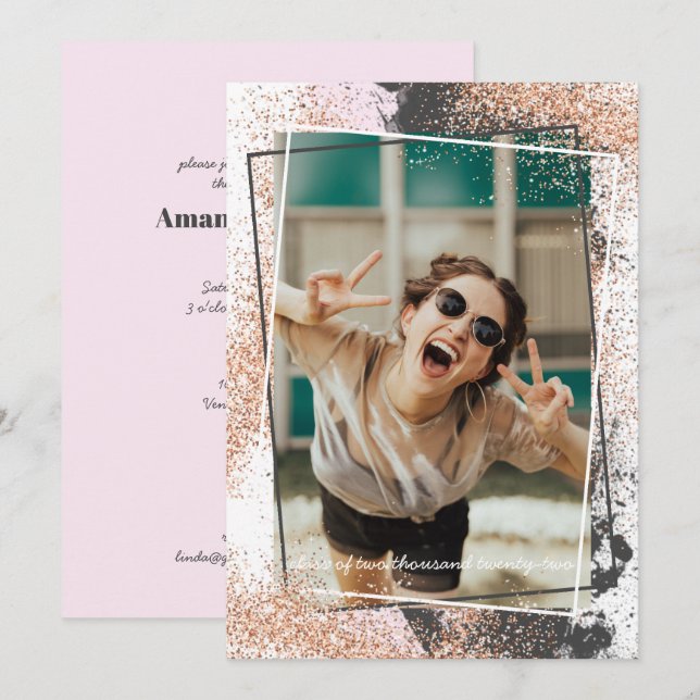 Elegant Rose Gold Graduation Party Invitation (Front/Back)