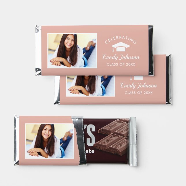 Elegant Rose Gold Graduation Photo Hershey Bar Favors (Front)