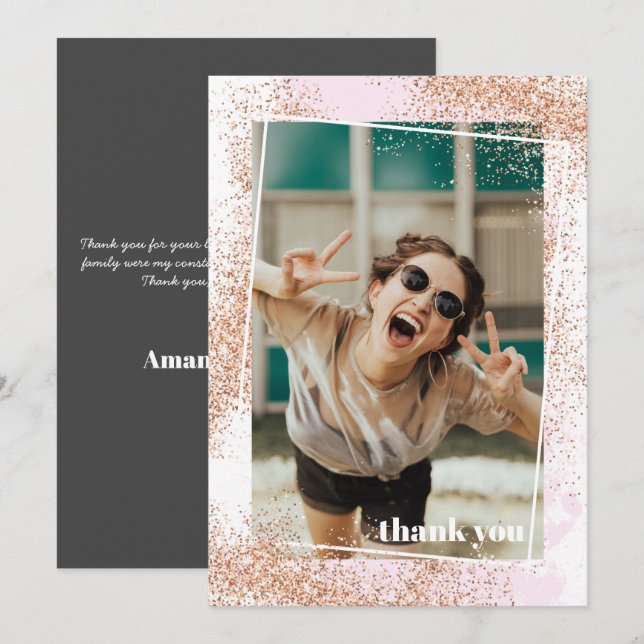 Elegant Rose Gold Graduation Thank You Card (Front/Back)