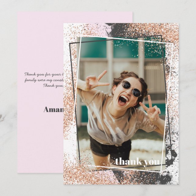 Elegant Rose Gold Graduation Thank You Card (Front/Back)