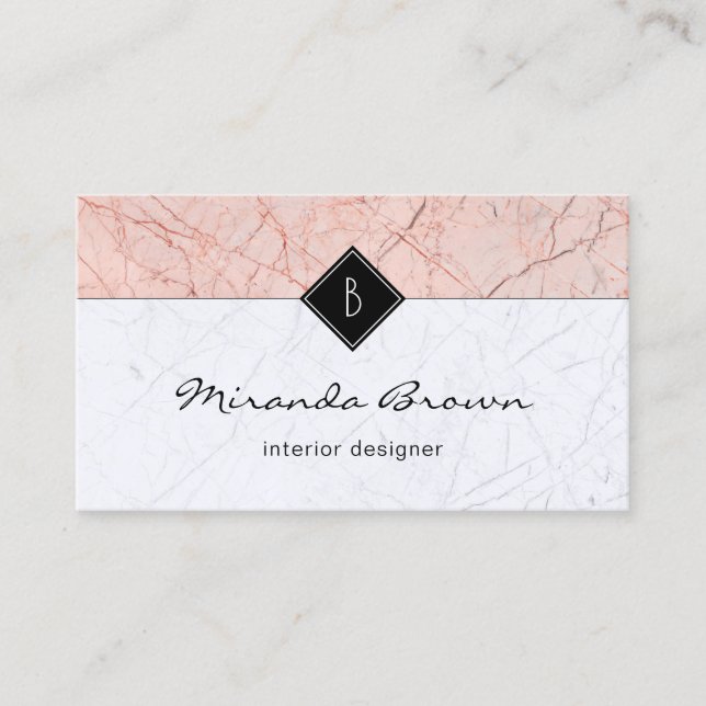 Elegant Rose Gold Gray Marble Business Card (Front)