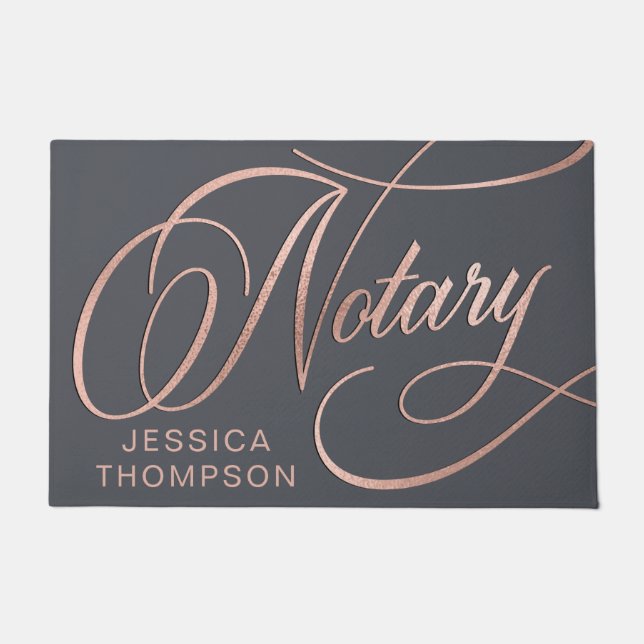 Elegant Rose Gold & Gray Notary Loan Agent  Doormat (Front)